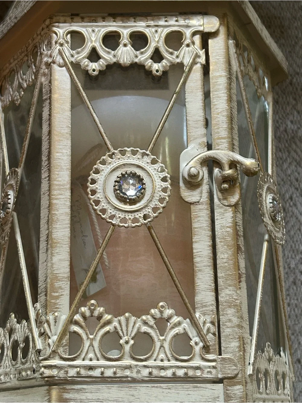 Rare Pier 1 Imports Ivory Gold Decorative Metal Lantern Home Accent Wedding